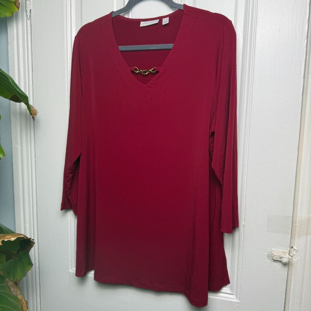 Susan Graver Liquid Knit Tunic Chain Detail Red Womens 1X NWOT